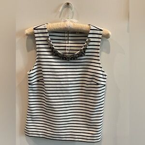 J. Crew Striped Sleeveless Top with Jeweled Neckline, White/Black, Size XS